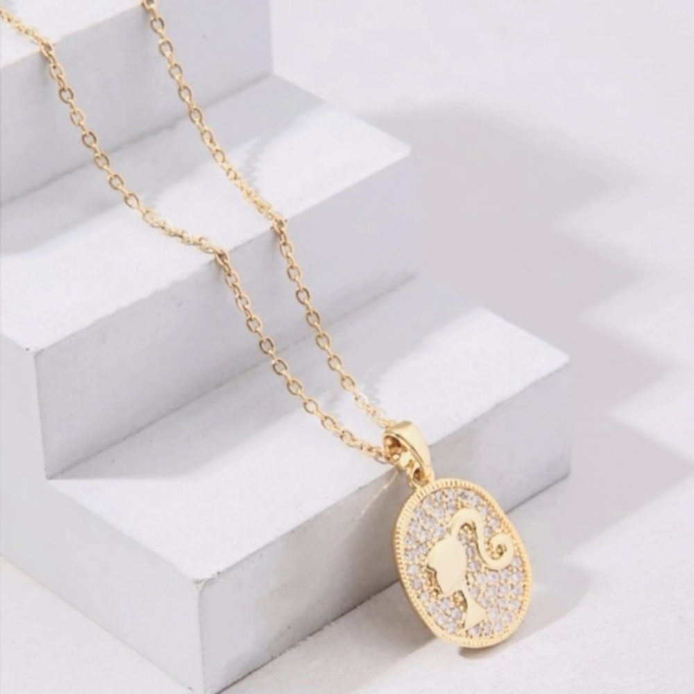 18k Gold Plated Barbie Silhouette Necklace with Rhinestones